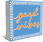 SRADMO Vintage Minimalist Blue Inspirational Wood Box Sign Desk Decor by SRADMO