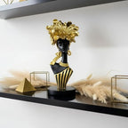 Lescafita African Woman Art Sculpture with Gold Floral Crown, Black and Gold Striped Statue,Elegant African-Inspired Art Gift suitable for various settings such as home, bookshelves, desks, or offices - Image 6