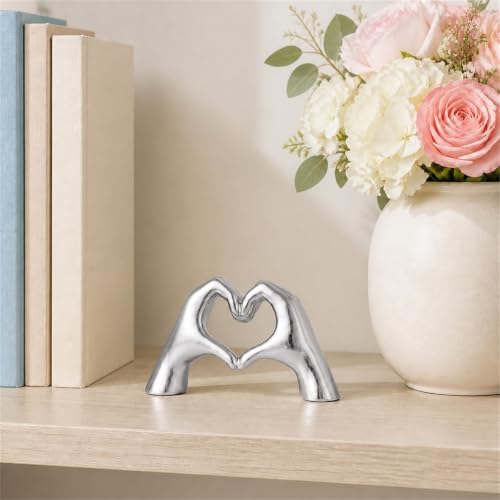 Silver Heart Hand Decorative Sculpture, Room Home Decor Aesthetics for Office, Living Room, Coffee Table, Dining Table, Center Entrance, entryway, TV Stand, Tabletop Decorations. - Image 2