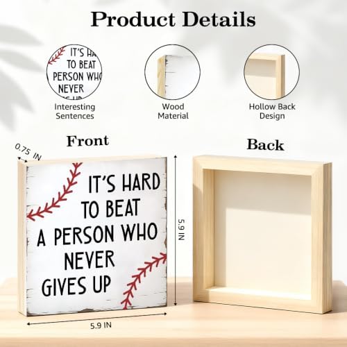 TOUNER It's Hard To Beat A Person Wooden Box Sign Funny Baseball Decor - Image 2