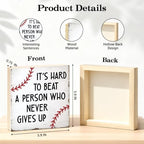 TOUNER It's Hard To Beat A Person Wooden Box Sign Funny Baseball Decor - Image 2