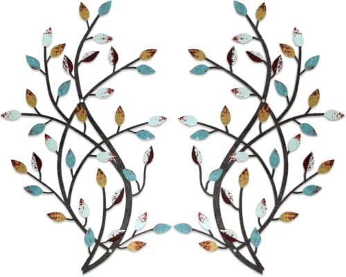 Meltset Metal Tree Leaf Wall Decor, Vine Olive Leaf Branch Wall Art, Wrought Iron Scroll Artwork, Decorative Wall Sculptures Above The Bed, Living Room, Hallway, Indoor and Outdoor（S/Farmhouse） by MeltsetM