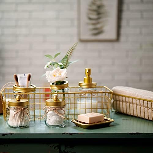 SheeChung Mason Jar Bathroom Accessories Set, 6Pcs Rustic Bathroom Set,Gold - Image 3