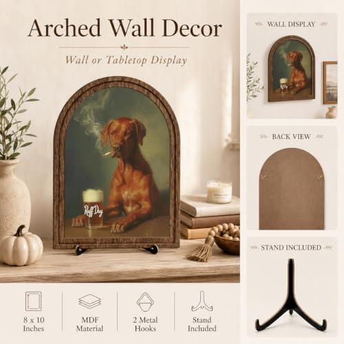 Farmhouse Wood Decor, Funny Dog Tabletop Decor Sign, Arched Wooden Frame with Stand, Vintage Animal Portrait Decoration, Rustic Home Bar Desk Art, Gift for Dog Lovers and Friends - Image 4
