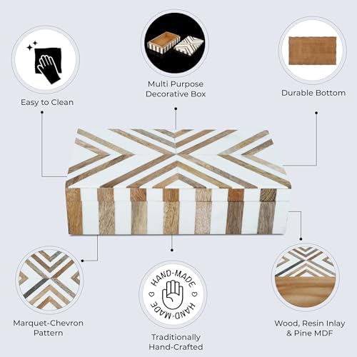 Handicrafts Home Large Decorative Wooden Storage Box with Lid,10x6x2.5 In - Image 3