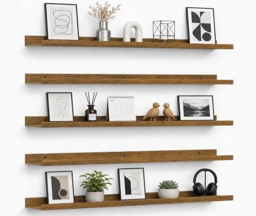 36inch Long Floating Shelves for Wall Decor, 5-Set Shelves with Lip, Brown by RicherHouse