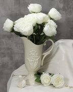 Coferset 10 Pcs Fake Silk Roses with Long Stems,White - Image 3