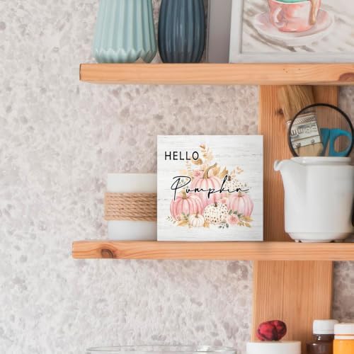 Fall Pink Pumpkin Floral Wood Box Sign Desk Decor 5X5 - Image 5