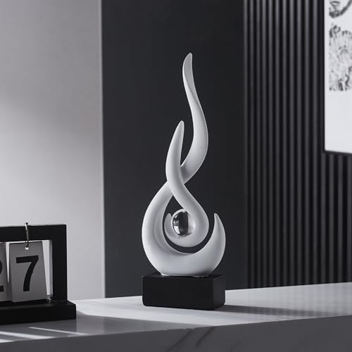 FJS White Abstract Flame Sculpture for Living Room Coffee Table Decor - Image 3