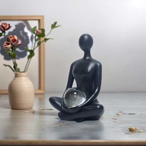 Yoga Girl Abstract Lady Woman Statue, Black, 7.9 inches Tall - Image 2