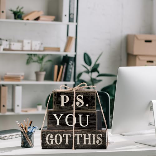 Yuntau 4 Pcs Farmhouse Motivational Decor Wooden Block Black Decor - Image 4