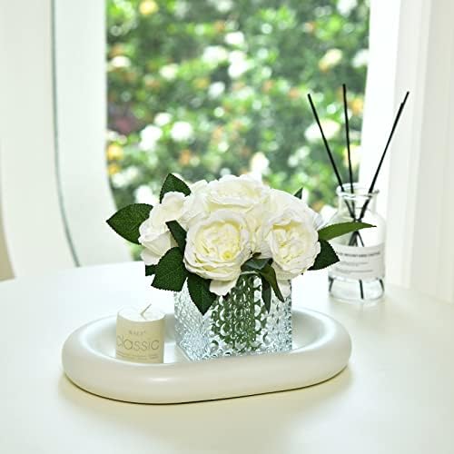 Artificial Peony Silk Flower Centerpieces Faux Floral Arrangement in Glass Vase for Home Wedding Table Decoration (Cream) - Image 4