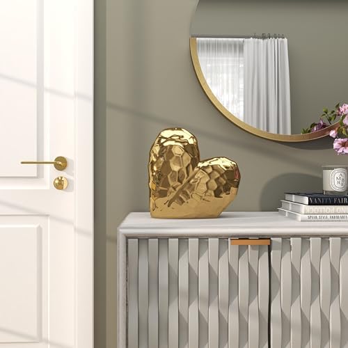Deco 79 Porcelain Ceramic Heart Decorative Sculpture Dimensional Angled Origami Inspired Home Decor Statue, Accent Figurine 12" x 6" x 11", Gold - Image 6