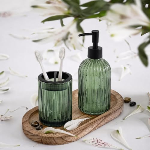 2 Pcs Green Bathroom Accessories Set, Glass Bathroom Set, Soap Dispenser, Toothbrush Holder Set, Crystal Modern Bathroom Decor, Housewarming Gift Set - Image 4