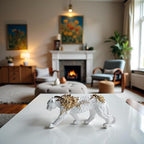 Cheetah Statue White Gold Leopard Sculpture Home Decor Leopard Sculpture Resin Handmade Sitting Suitable for Living Room Table Center Bedroom Gift for Woman Father - Image 4