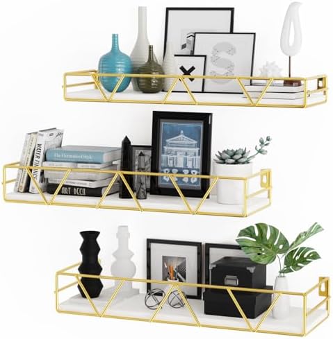 Floating Shelves Set of 3, Wood Wall Shelf, Farmhouse Shelf for Bedroom by Amoot