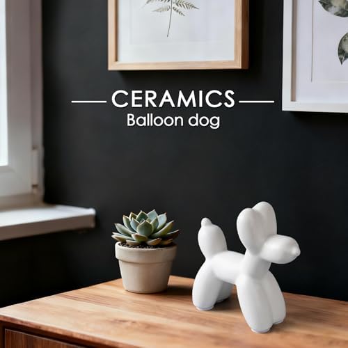 Notakia Cute Ceramics White Balloon Dog Statue Crafts Living Room Desktop Decorations,Handmade Modern Small Ceramic Animal Statue Ornament Home Decor Accents (White, Small) - Image 3