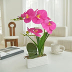 Artificial Real Touch Orchid Flowers with White Ceramic Vase, Purple Red - Image 4
