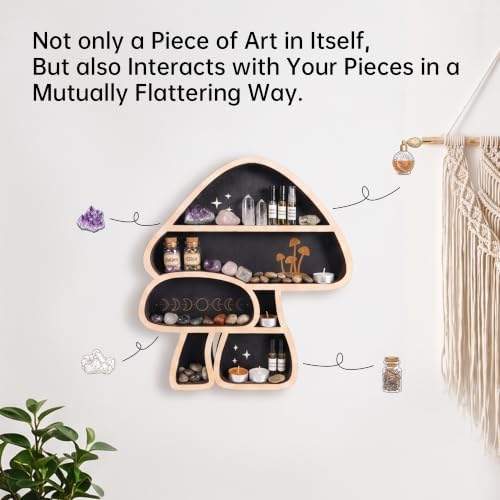 Cute Mushroom Decor, Wooden Mushroom Wall Shelf Crystal Display Shelves - Image 4