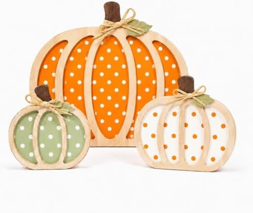 Fall Decorations for Home, Wooden Polka Dot Pumpkin Fall Decor by Unknown