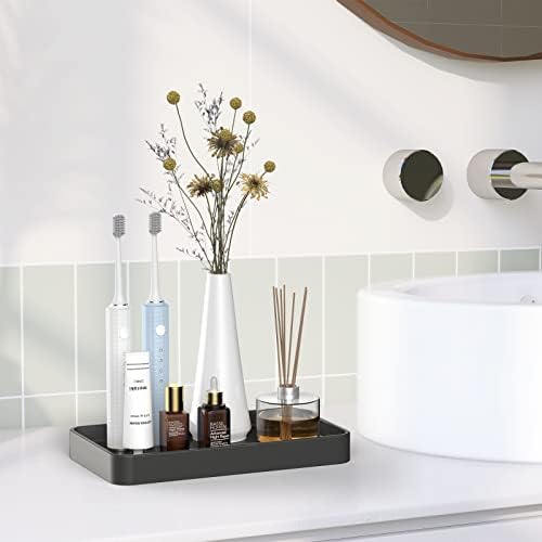 Gurygo Vanity Tray for Bathroom, 10" Ceramic Soap Dispenser Tray for Kitchen Counter, Bathroom Trays for Counter, Kitchen Tray for Soap Bottles (Black, Set/1)… - Image 5