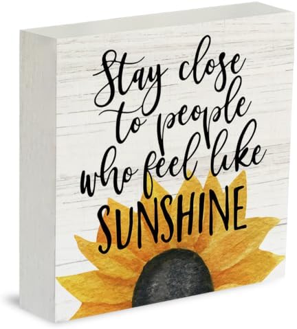Farmhouse Sunshine Sunflower Wooden Box Sign Rustic Country Sunflower Box Sign Wood Sign Decor Summer Square Wood Sign Home Desk Tabletop Shelf Decor 5 x 5 by IYEZH