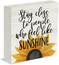 Farmhouse Sunshine Sunflower Wooden Box Sign Rustic Country Sunflower Box Sign Wood Sign Decor Summer Square Wood Sign Home Desk Tabletop Shelf Decor 5 x 5 by IYEZH