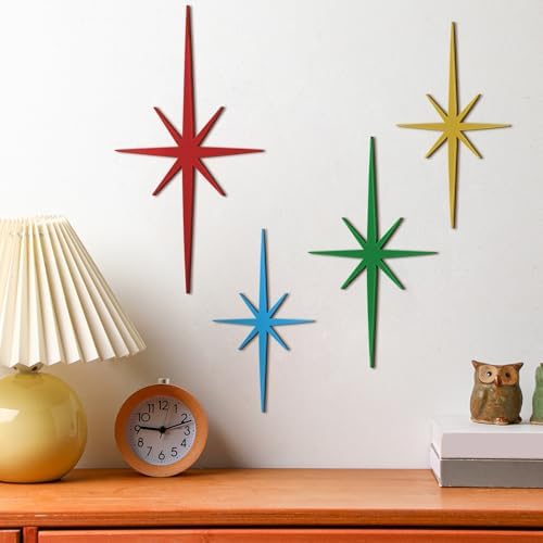 Blulu 4 Pcs Starburst Shaped Wall Decor Mid Century Modern Art,Vintage - Image 6