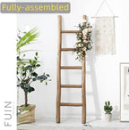FUIN Blanket Ladder, 57in Rustic Wood Decor Rack, Fully Assembled, Brown - Image 2