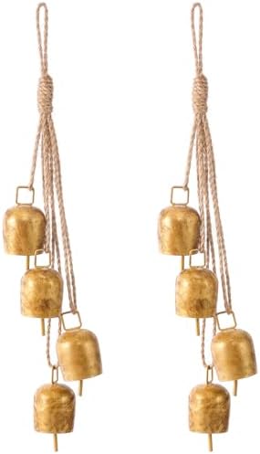 Hananona 2 Pcs Gold Vintage Bells with Hanging Rope, Decorative Metal Cow Bells for Weddings, Parties, and Christmas DIY Wreaths, Home Decor (2) by HANANONA