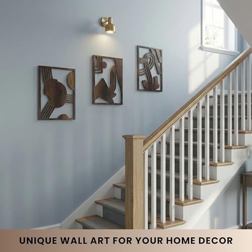 qmmp Modern Wooden Wall Sculptures - Set of 3 - Home Decor Accent - Large Wall Art for Living Room, Bedroom, Office - Easy Installation (Walnut, Large - Abstract Shapes) - Image 4