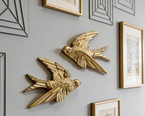 AMOIENSIS 4.75 Inch Gold Swallow Bird Wall Sculpture Set of 2 - Image 2