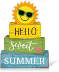 Yuntau 4 Pcs Summer Tiered Tray Decor Hello Sweet Summer Wood Block Signs by Yuntau