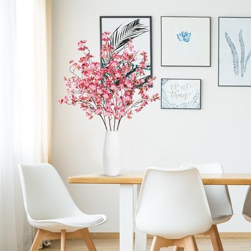 Sggvecsy Artificial Cherry Blossom Flowers 4 Pcs Faux Cherry Blossom Stems Faux Silk Cherry Blossom Branches 41’’ Fake Flowers Long Stems for Vase Arrangements Home Wedding Table Decor (Rose red) - Image 2