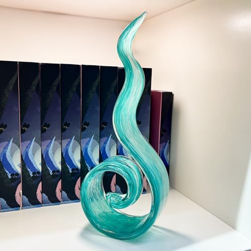 11.4" Tall Hand Blown Glass Sculpture, Murano Style Art Glass Figurine, Modern Coastal Home Decor Accent for Shelf, Table, TV Stand, Living Room Decoration - Image 3