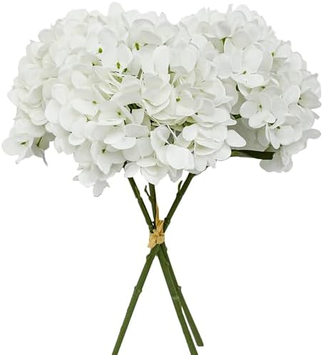 Mandy's 3 Stems Artificial Cream Hydrangea Flowers by Mandys