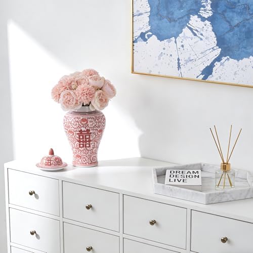 11″ Red & White Ginger Jar with Lid Chinoiserie Double Happiness - Image 2