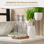 Clear Glass Soap Dispenser Set with Acacia Wood Tray, Refillable Hand Soap Pump Bottle for Kitchen, Bathroom Countertop, Modern Farmhouse Soap Dispenser Set - Image 6
