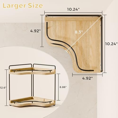 2-Tier Corner Bathroom Counter Organizer for Storage, Light Brown - Image 2