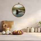 CUANFDDSF Rustic Country Chocolate Labrador Retriever Round Wall Art, Chocolate Lab Gifts Framed Hanging Wall Decor, Antique Farmhouse Dog Canvas Prints Decorations for Bedroom, 10x10 Inch - Image 5