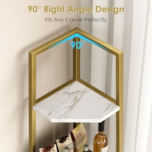 VECELO 6 Tier Corner Shelf 69 Inch Industrial Bookshelf with Metal Frame, Multipurpose Tall Plant Stand with Opening Display Shelves for Living Room, Bedroom, Home Office, Small Space, Gold - Image 4