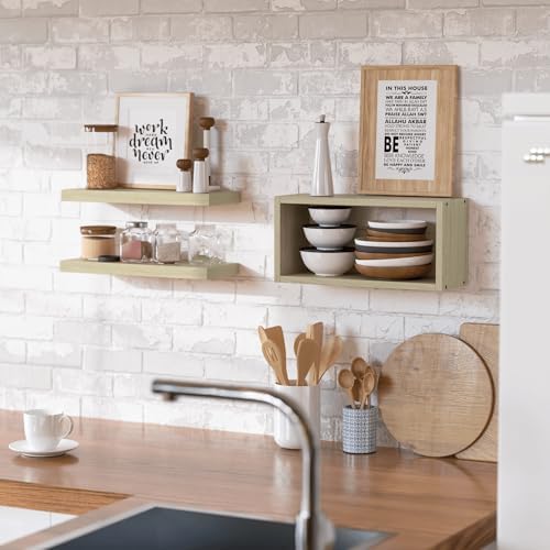RICHER HOUSE 3-Set Floating Shelves, Natural Bathroom Shelf Over Toilet - Image 3