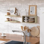 RICHER HOUSE 3-Set Floating Shelves, Natural Bathroom Shelf Over Toilet - Image 3
