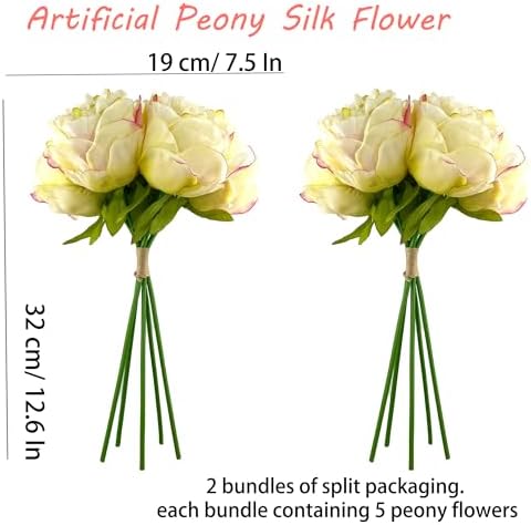 2 Bouquet 10Heads Artificial Fake Peony Flowers Silk Faux Flower for Home Office Party Wedding Decorations - Image 3