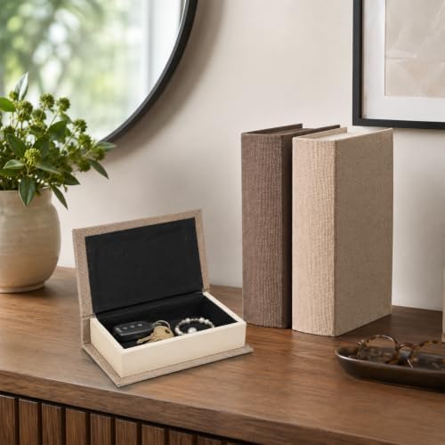 DECOR4SEASON Modern Linen and Wood Decorative Faux Book Boxes Set of 3, 8" - Image 6