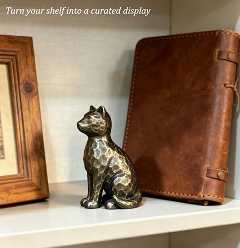 4" Brushed Vintage Bronze Sitting Cat Figurine Shelf Decor Gift - Image 3