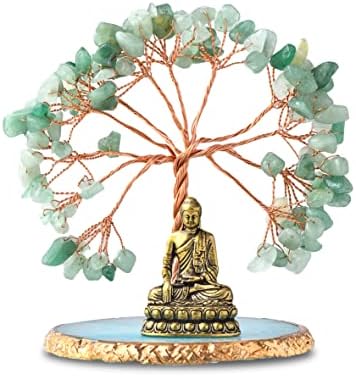 Buddha Statue with Healing Crystal Tree, Tree of Life for Positive Energy. Home Decor Yoga Meditation. Green.(B) by CRUCISRESIN