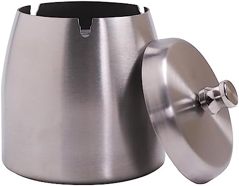 Ashtray with Lid for Cigarette, Stainless Steel Smokeless Odorless Windproof Ashtrays for Home Office Tabletop Outside Patio Outdoor Balcony(3.54"x3.0"x3.38") by INONE