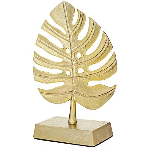 MyGift Brass Tone Metal Palm Leaf Modern Art Sculpture Decor, Monstera Plant Statue - Handcrafted in India - Image 6