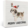 Shih Tzu Merry Christmas Wooden Box Sign Desk Decor, Shih Tzu Gifts, Christmas Dog Wood Block Sign for Home Bedroom Office Desk Table Shelf Wall Decorations, 5x5 Inch by OVAcational